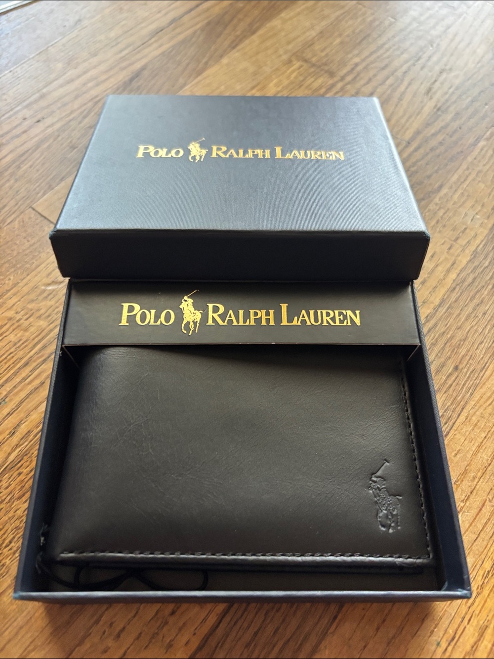 Polo by Ralph Lauren Black Leather Bi-Fold Wallet with Embossed Pony
